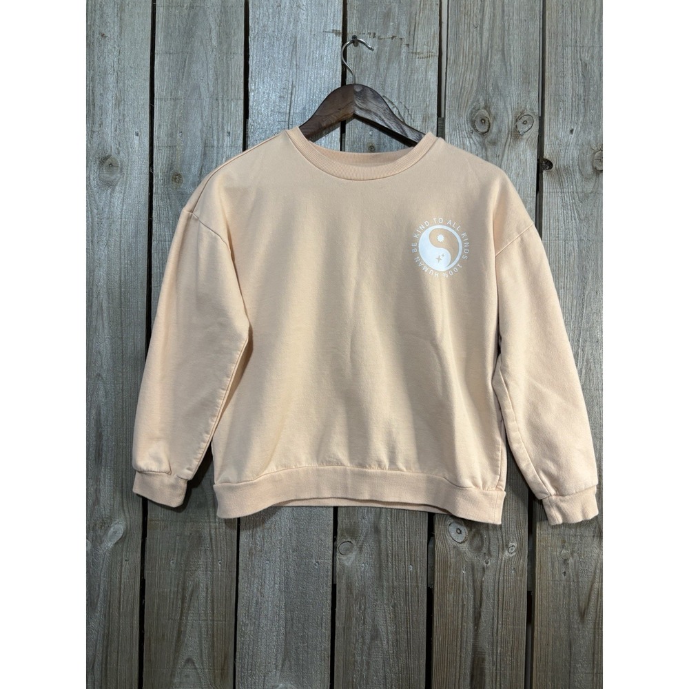 Bixby Nomad Youth L Peach Crewneck Sweatshirt Be Kind Yin Yang Graphic 12 14